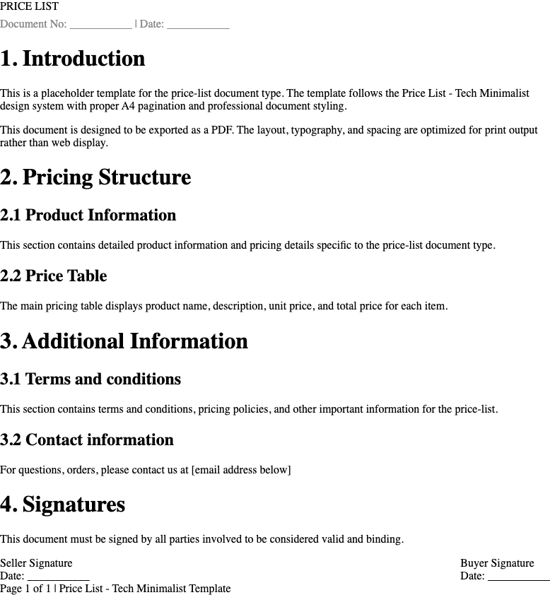 Tick Minimalist price list Template